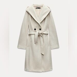 SOLD Zara soft belted coat with hood size L in ecru